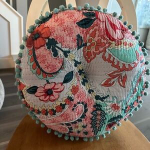 NWOT Floral Pillow with pom-pom detail!
